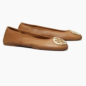 Tory Burch Brown Leather Flats with Gold Emblem